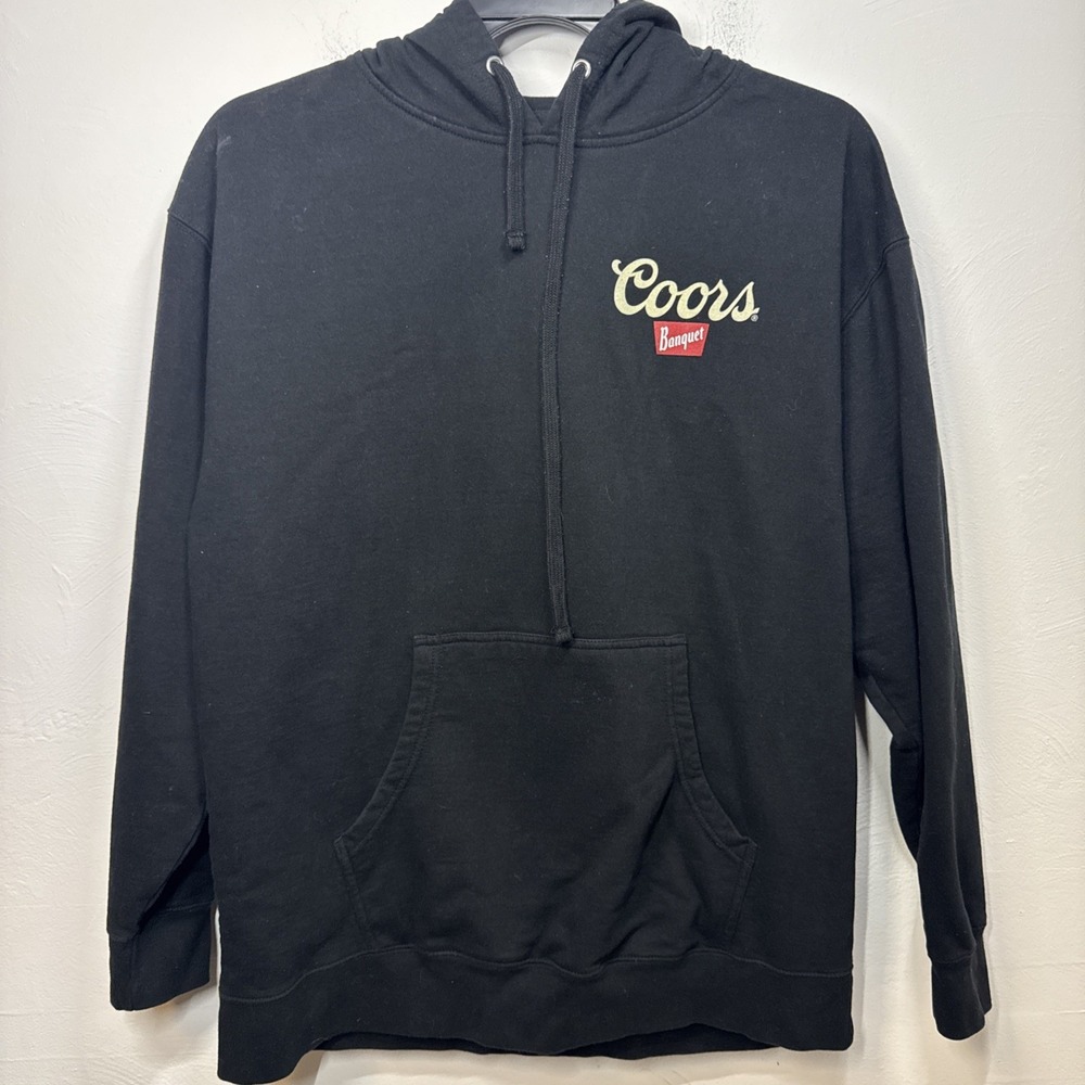 Coors Banquet Beer Rodeo Hoodie XL Black Cowboy Bronco Rider Pocket Drawstring